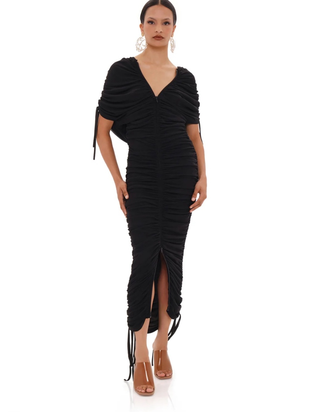ANDREA IYAMAH  Black Ruched Midi Dress